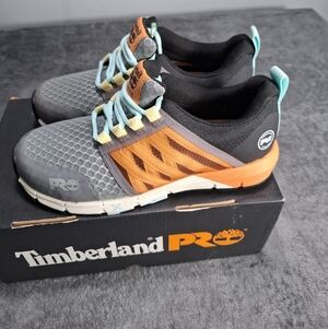 Timberland PRO Womens Gray and Orange Athletic Work Shoes Sneakers Safety Toe 7